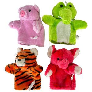 4 Hand Puppet Plush Pig Tiger Elephant Crocodile 8” Toy Stuffed Animal Set Lot